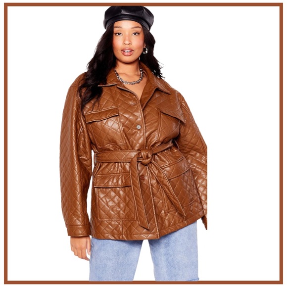 Faux Leather Plus Side Belted Jacket NWT - Picture 2 of 4